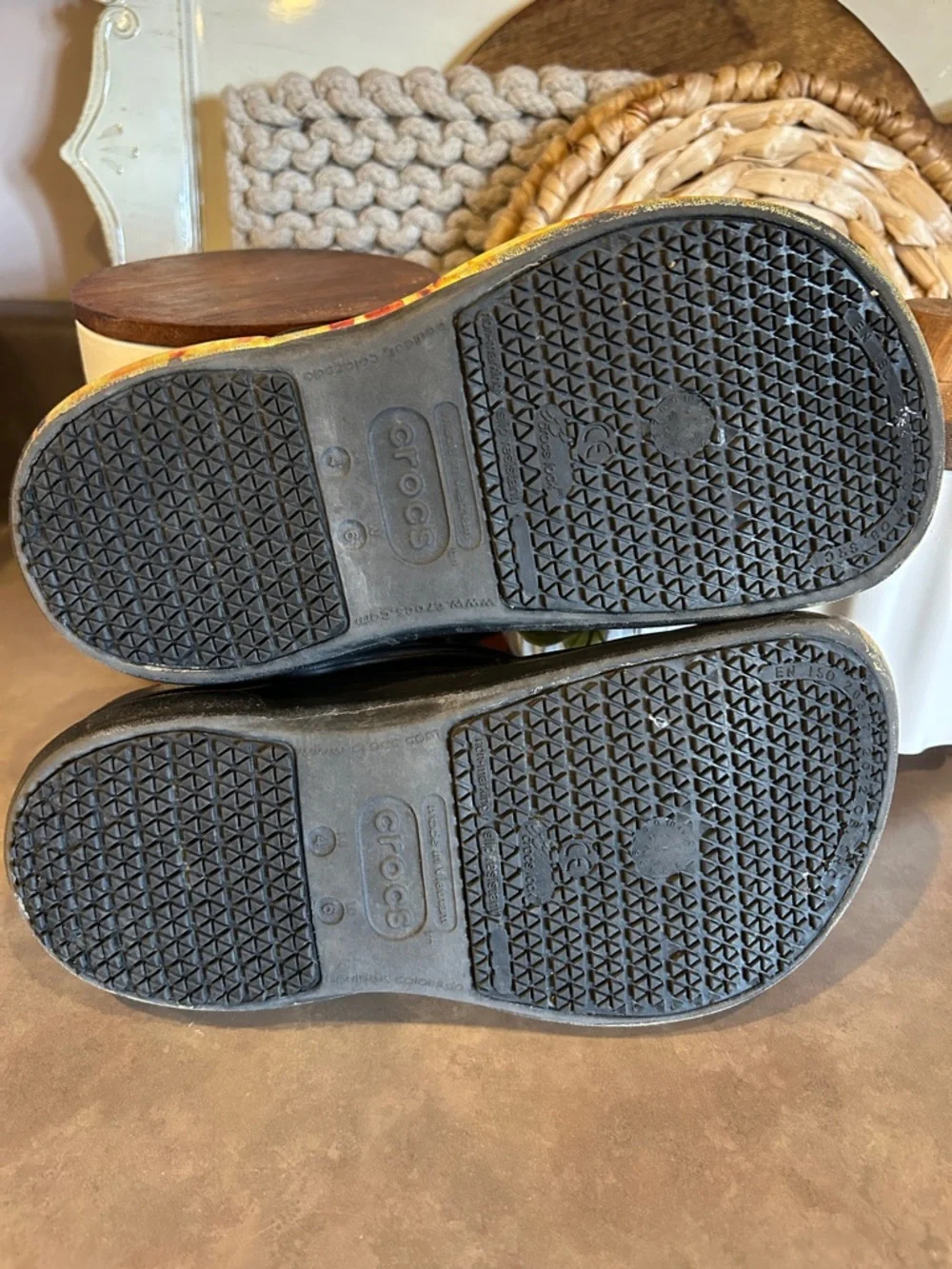 CROCS Black Clog Shoes with Flame Print W6 M4